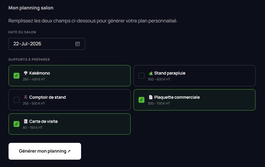 Planificateur de stand salon professionnel : délais, budget, check-list
