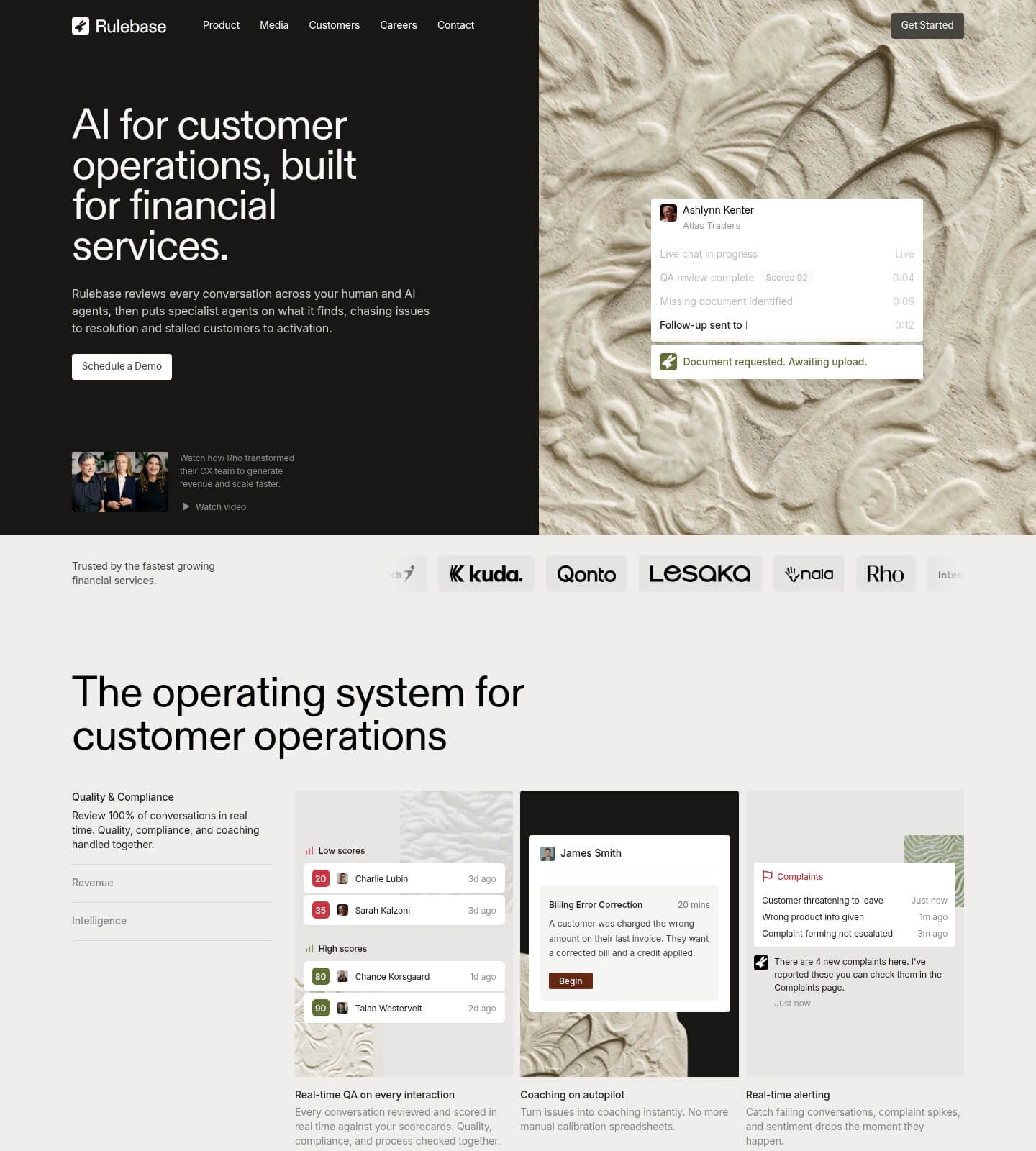 Rulebase homepage, an example of B2B SaaS homepage structure