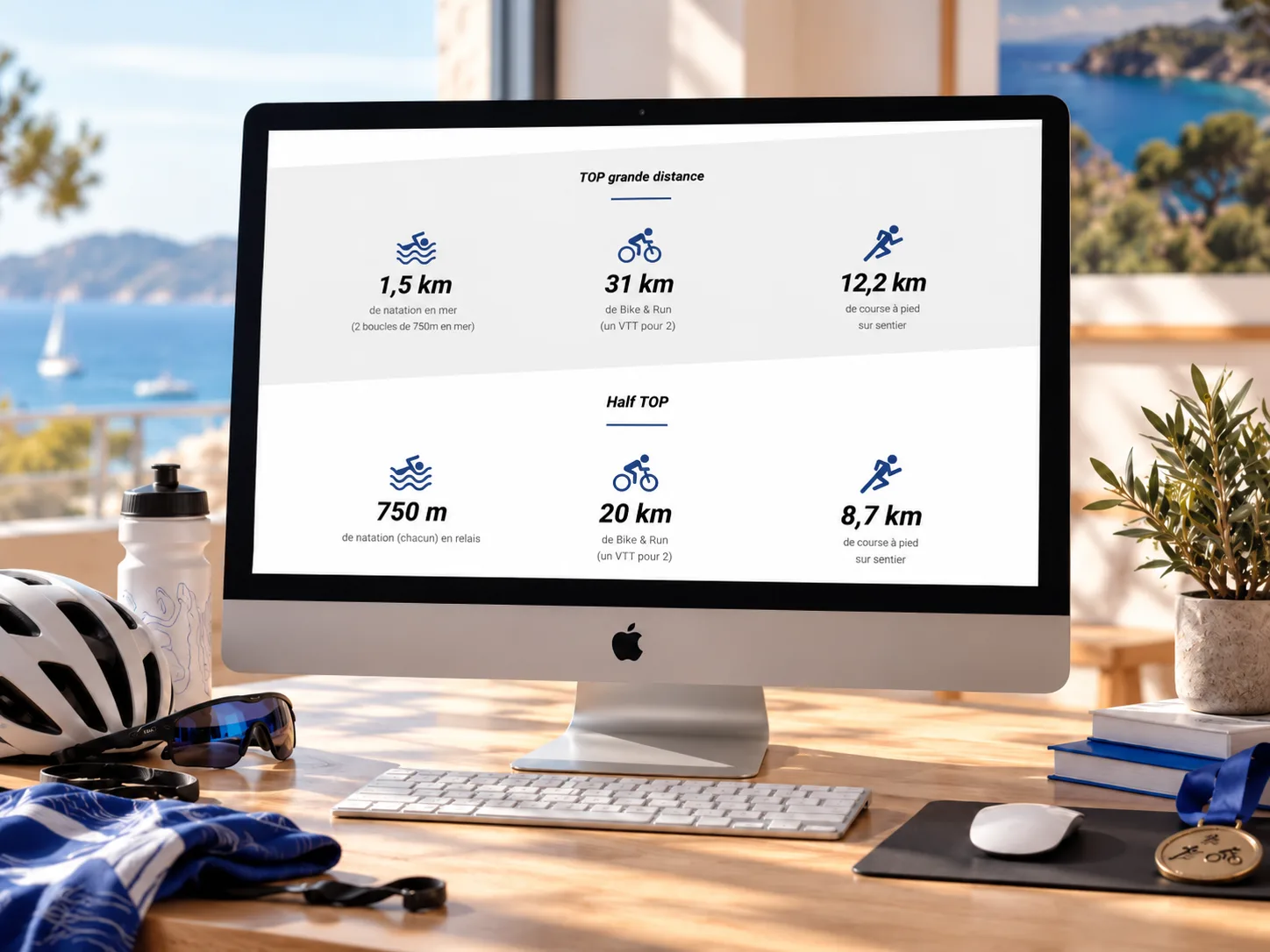 Triathlon Original de Porquerolles website showing the TOP and Half TOP race distances