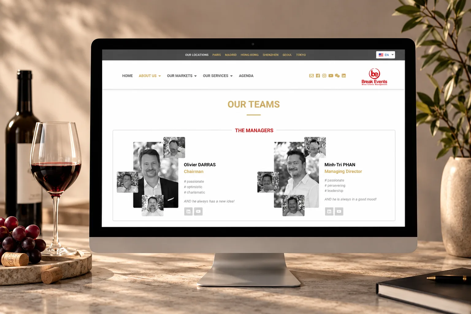 Page équipe du site Break Events avec les portraits des dirigeants