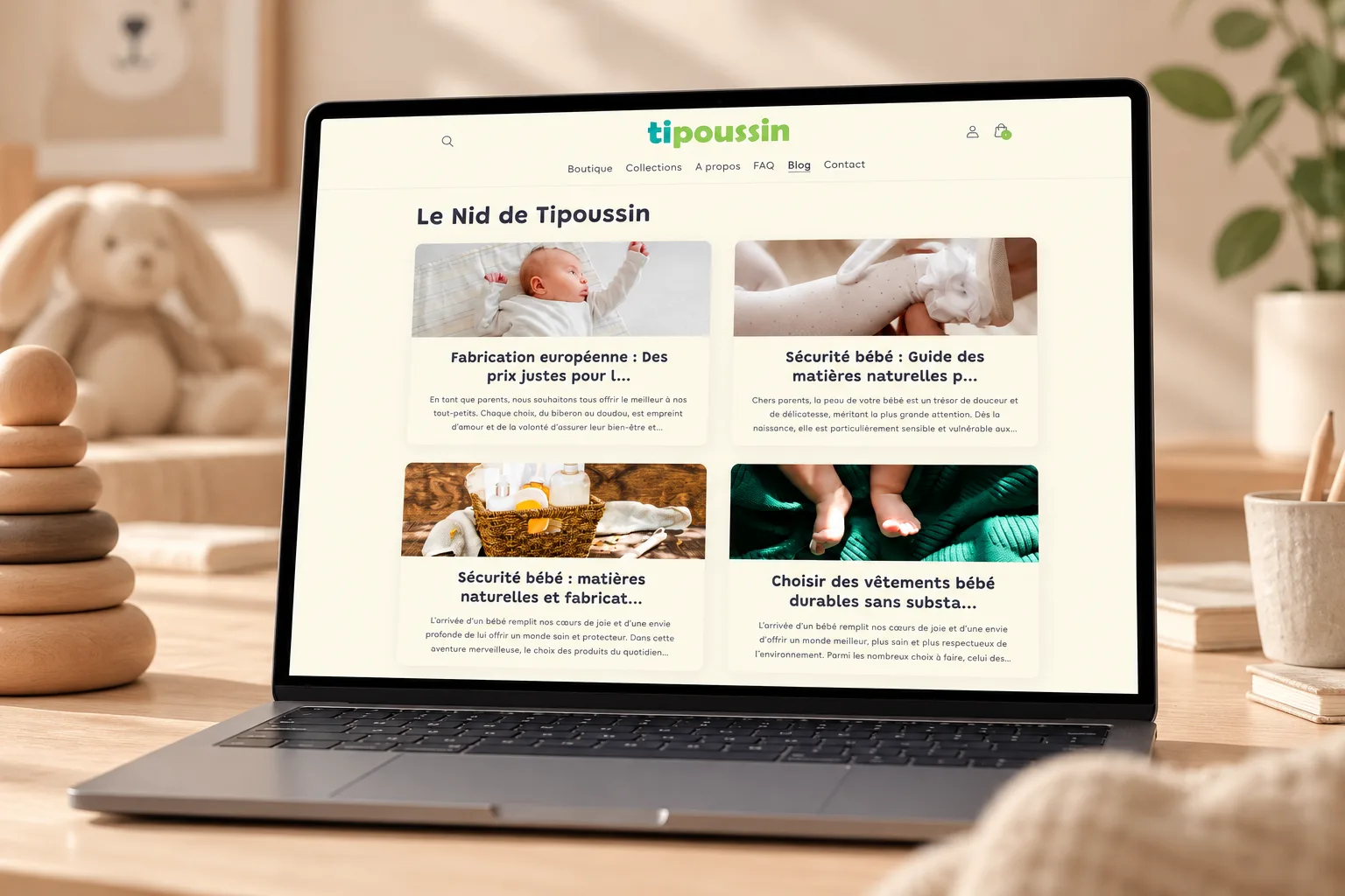Blog Le Nid de Tipoussin avec une grille d’articles sur les produits pour bébé