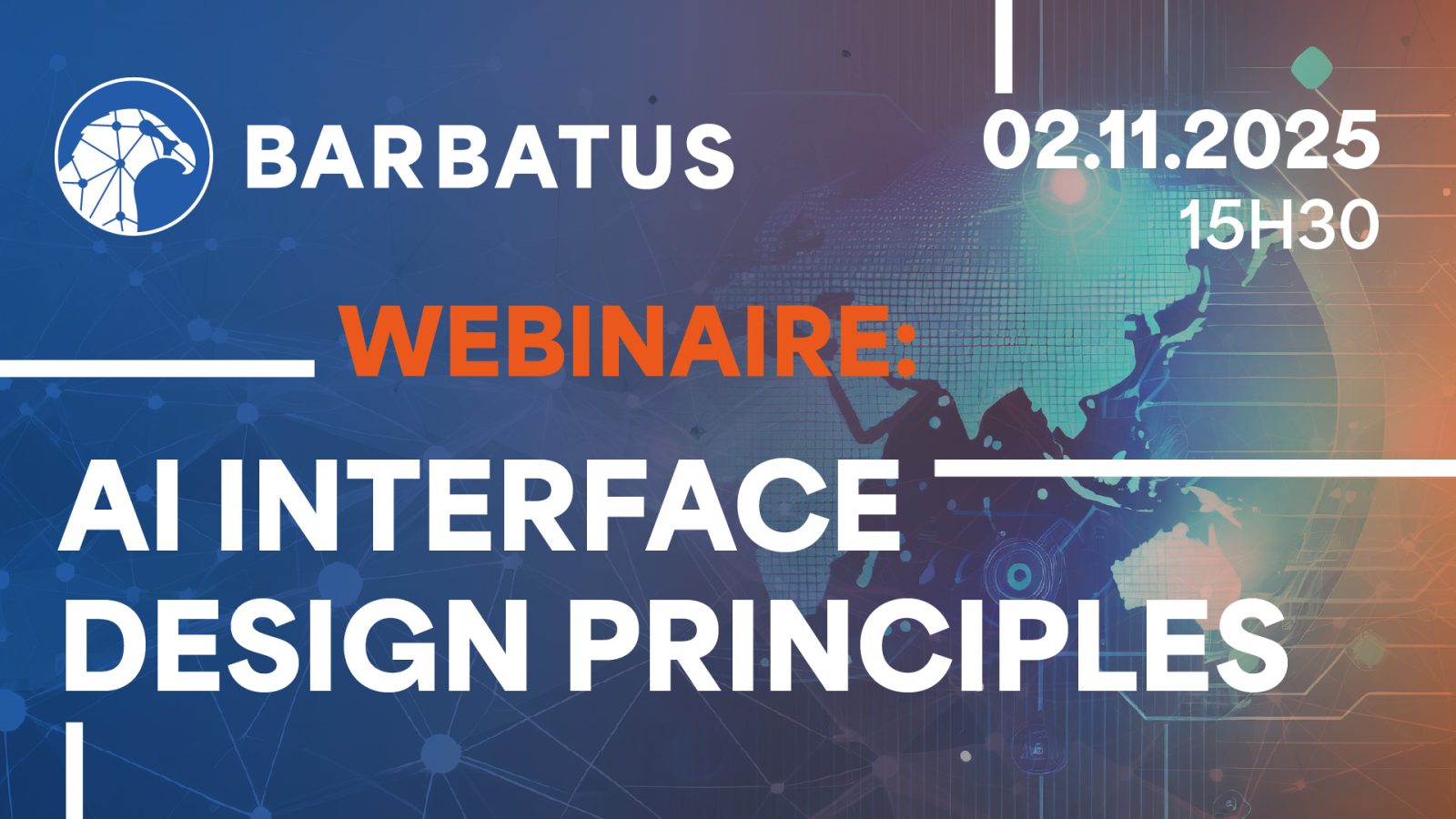 Visuel LinkedIn Barbatus : webinaire AI Interface Design Principles, variante 4