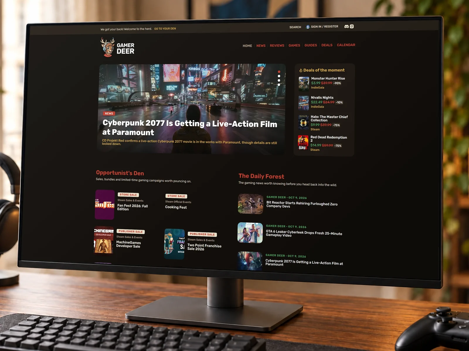 Gamer Deer platform on a desktop screen &middot; Gamer Deer