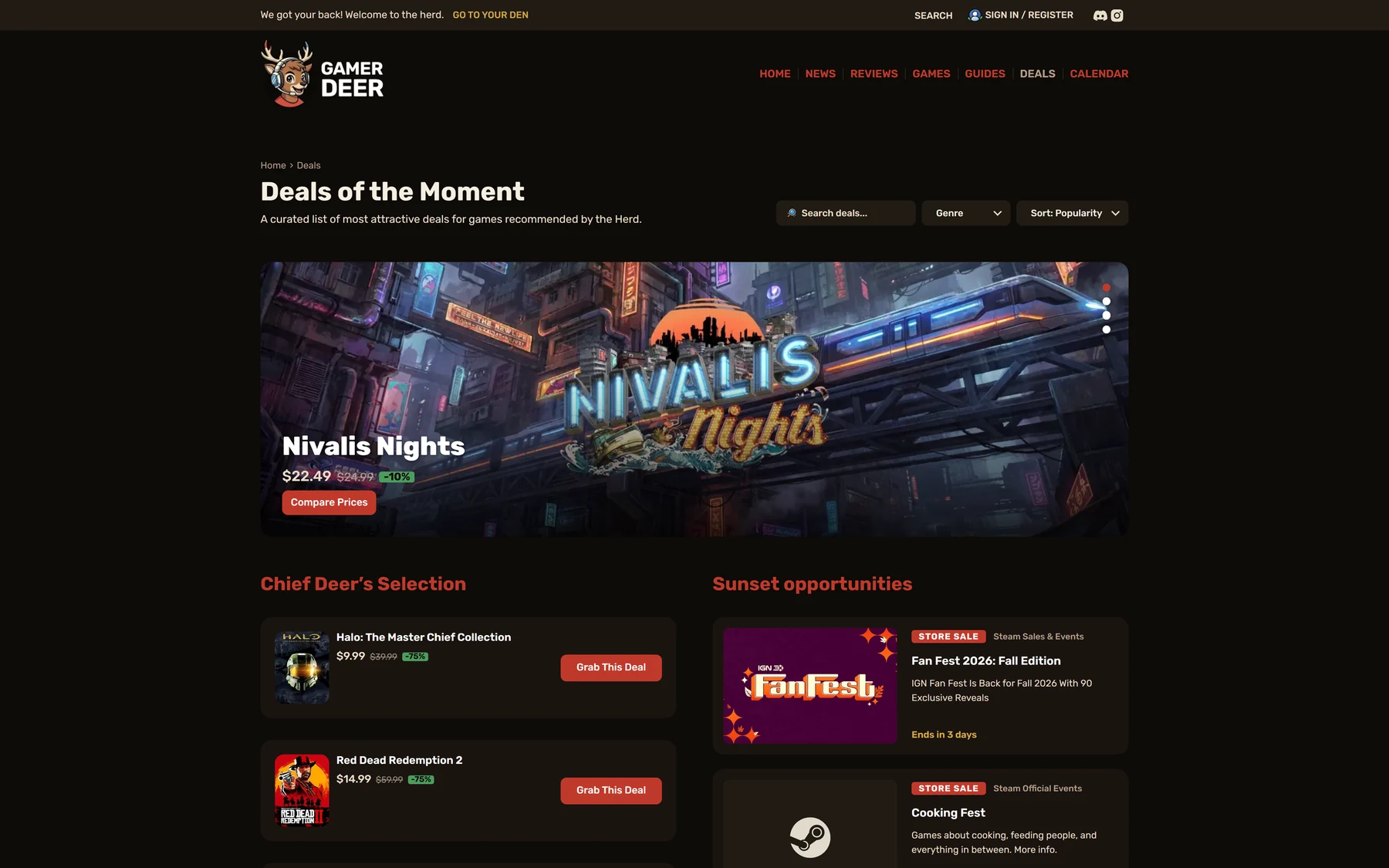 Gamer Deer deals page