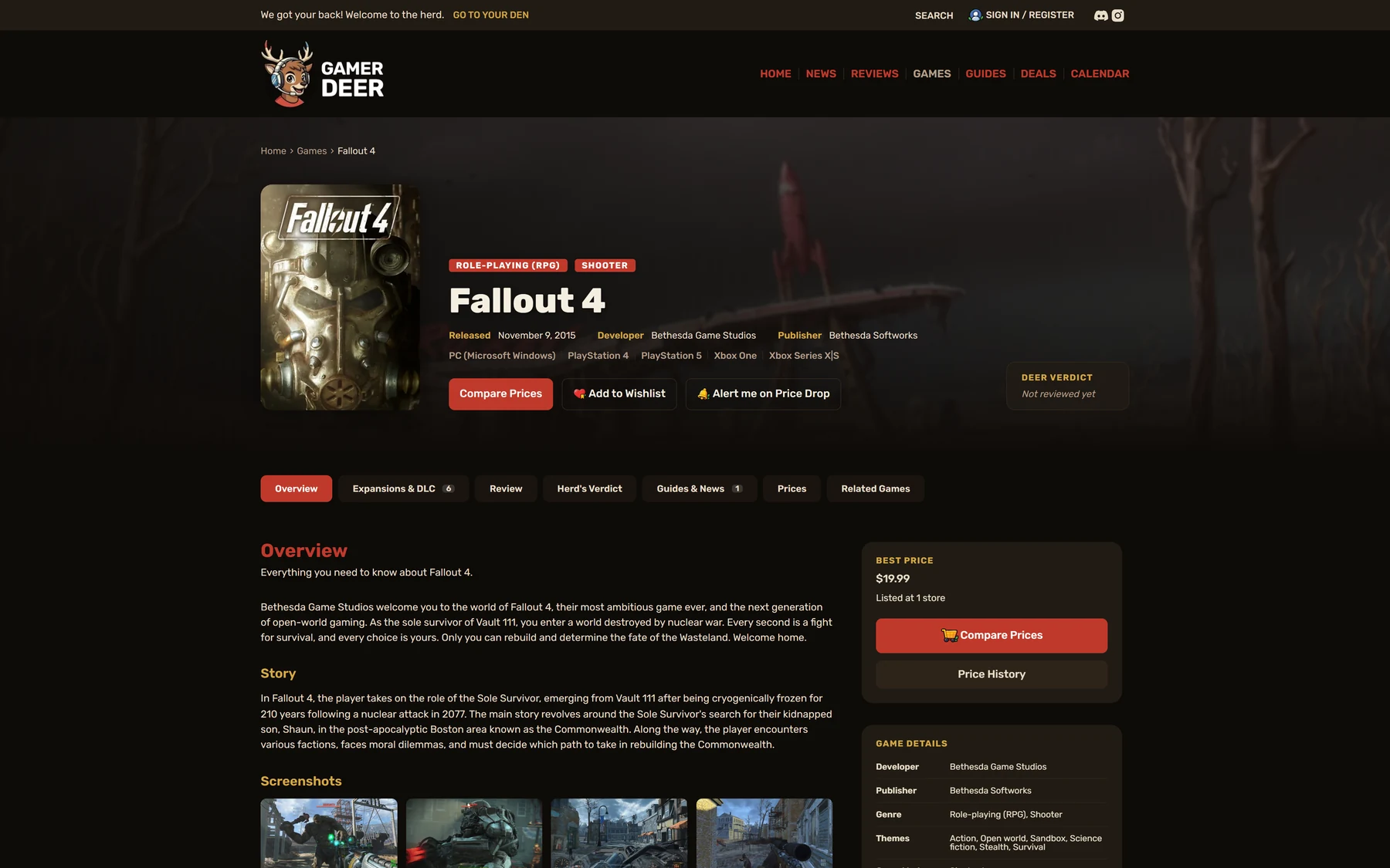 Gamer Deer game page