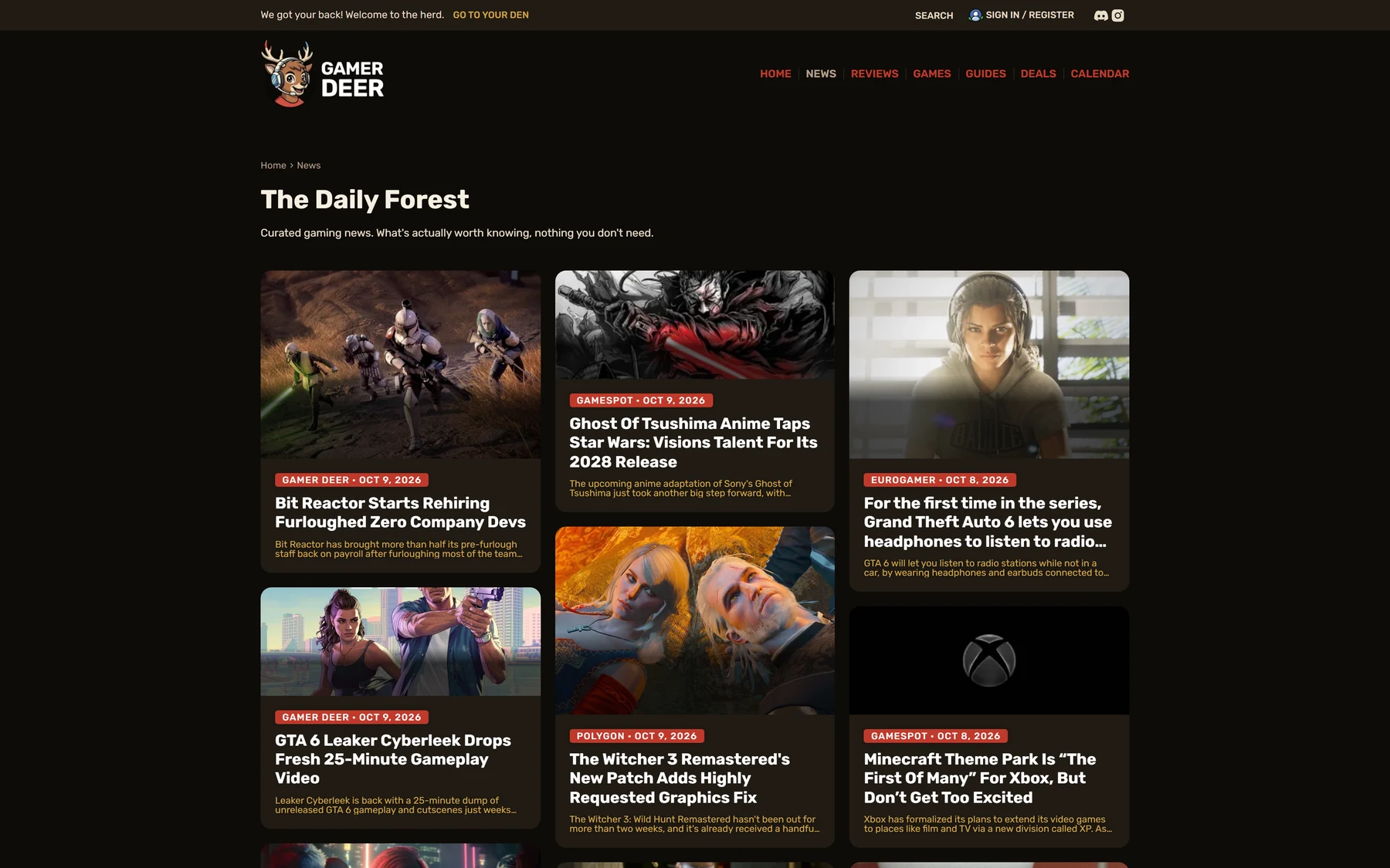 Gamer Deer news section