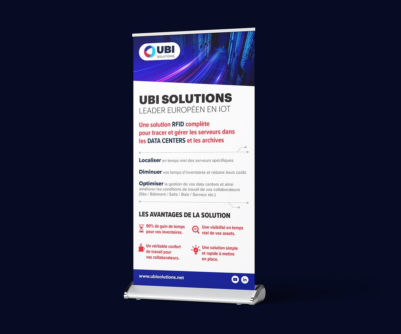Kakémono roll-up UBI Solutions — création graphique salon professionnel