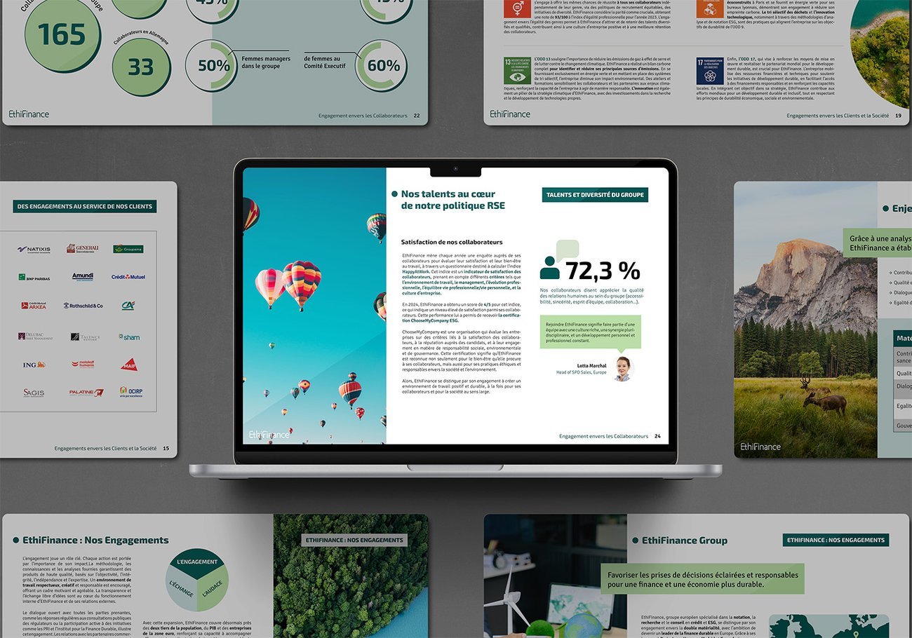 Design rapport ESG EthiFinance — graphiste freelance Paris