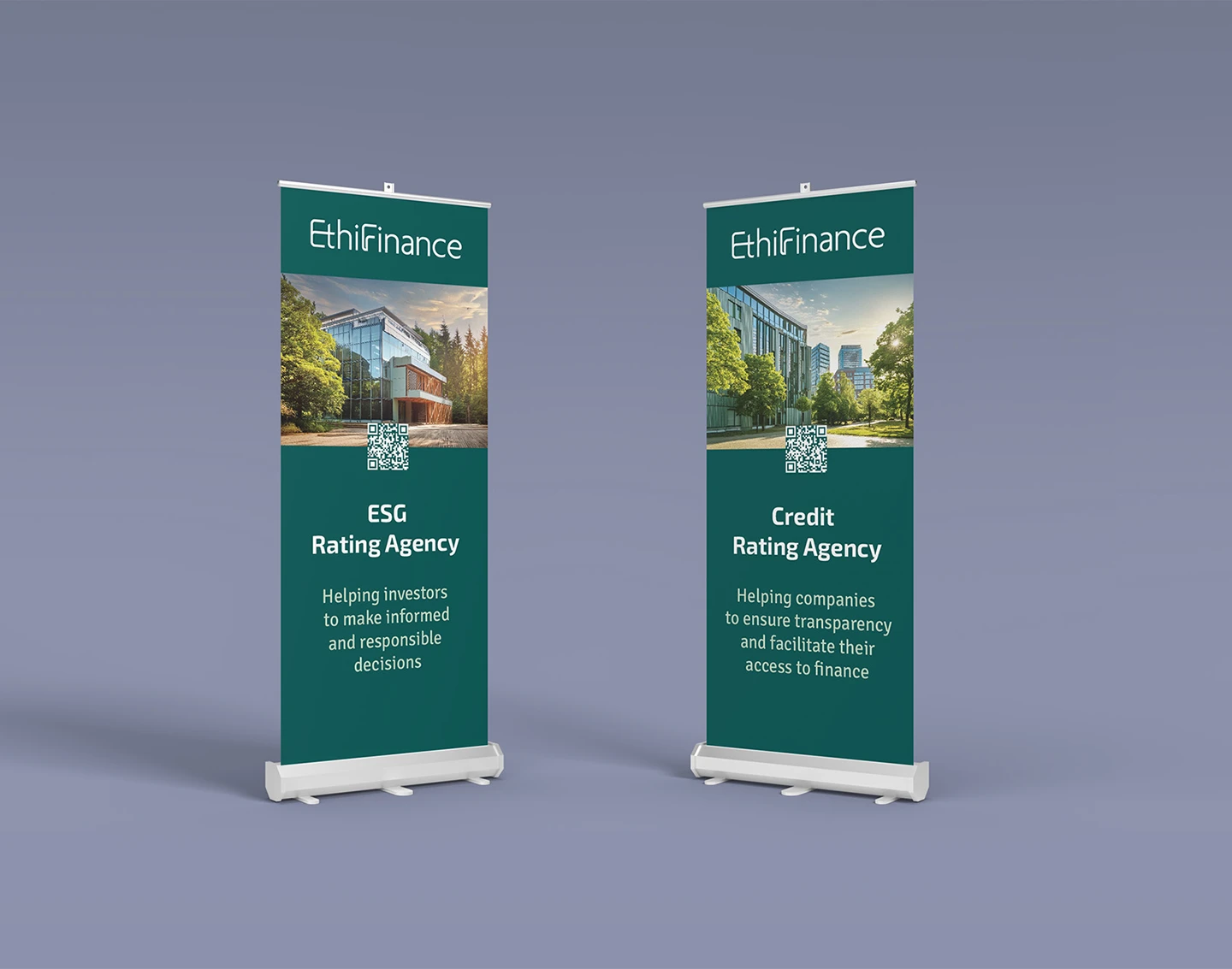 Design kakémono EthiFinance — graphiste freelance Paris