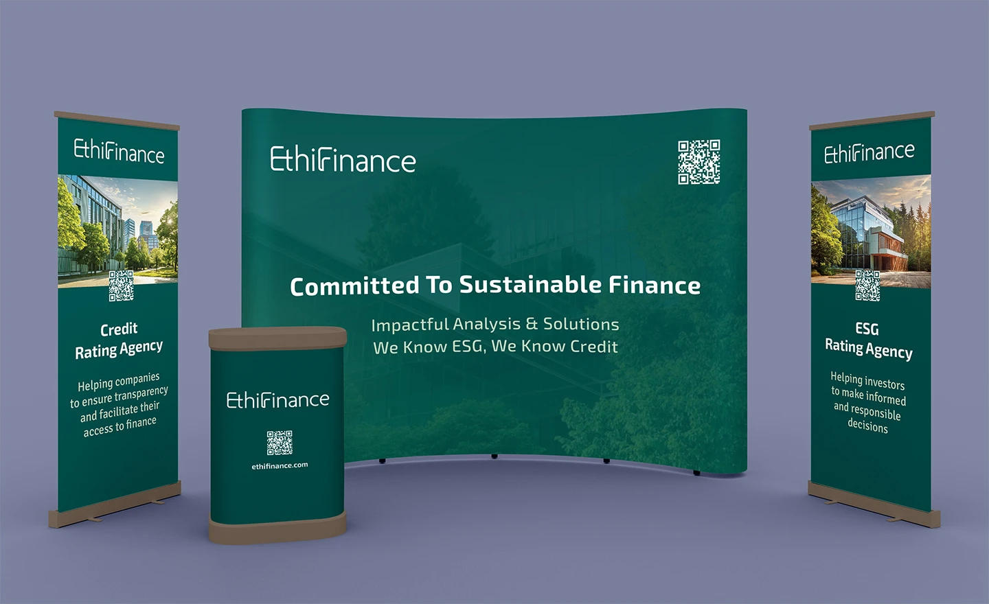 Kit visuel salon professionnel EthiFinance — graphiste freelance Paris