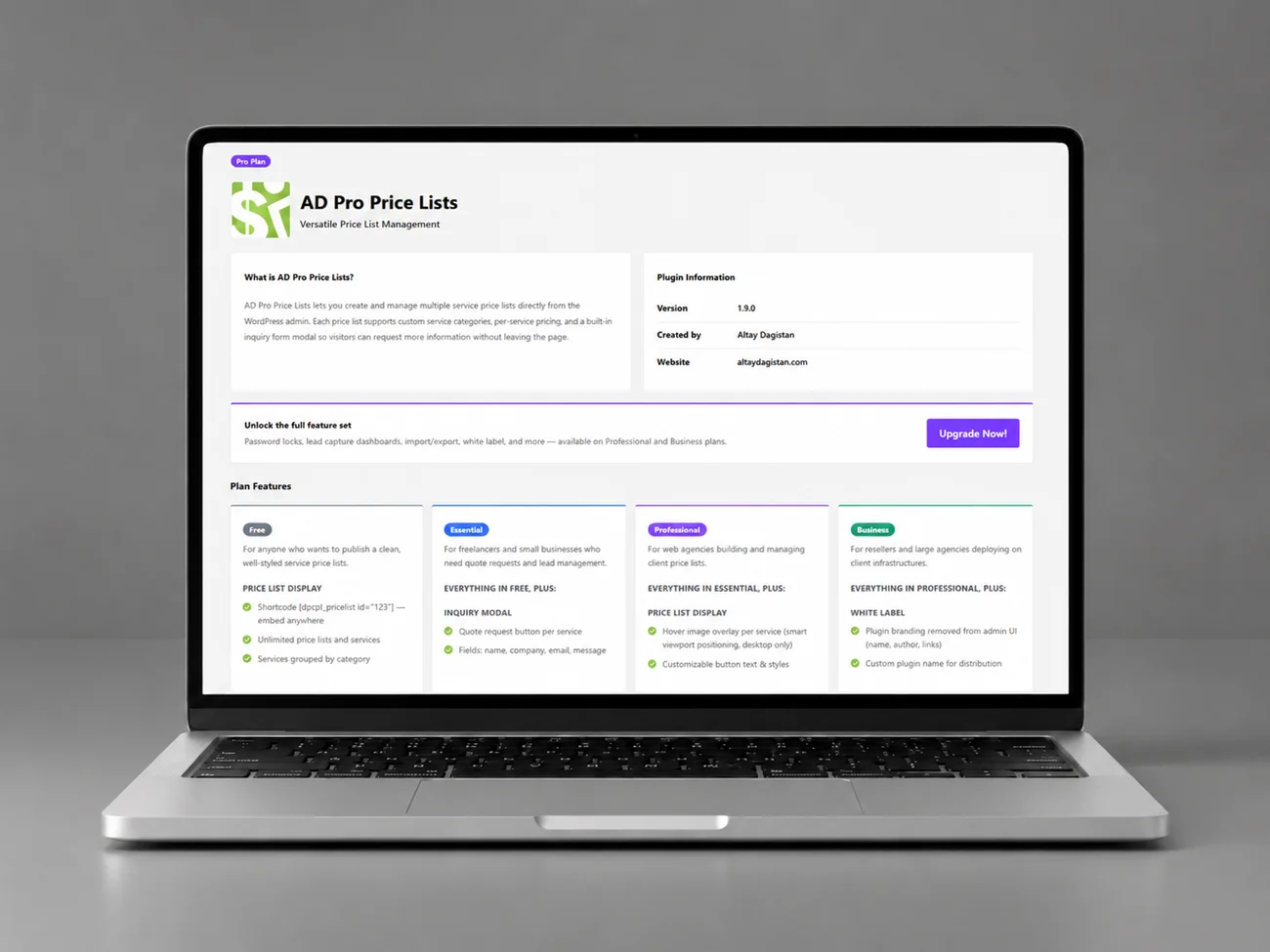 AD Pro Price Lists : Design UI/UX d’un plugin WordPress