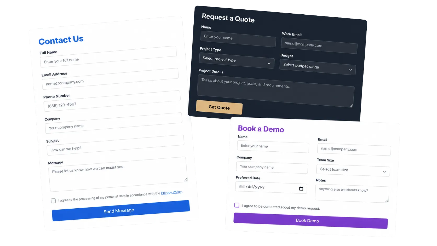 Examples of forms built with AD Pro Forms