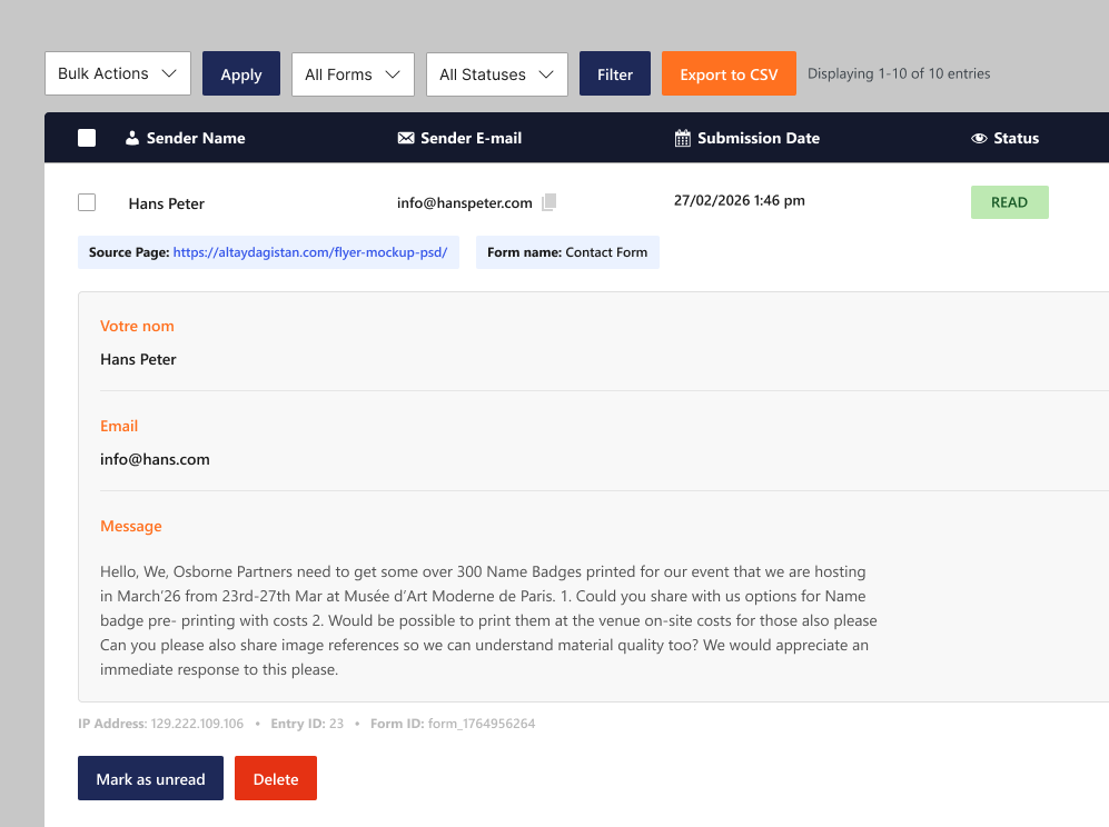 AD Pro Forms submissions dashboard